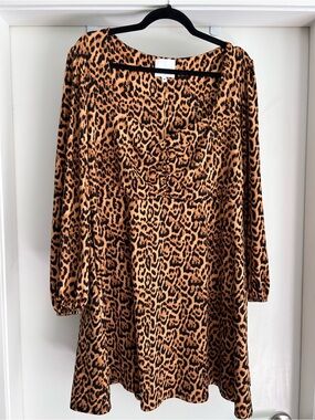 Simply Be Leopard Print Long Sleeve Mini Dress